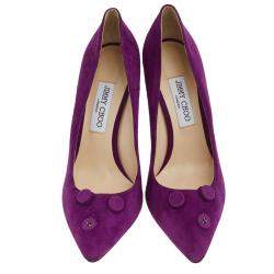 Pre Owned حذاء كعب عالي جيمي تشو ماديلاين سويدي بنفسجي مزين بأزرار جاسمين مقدمة مدببة مقاس 41
