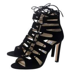Pre Owned Jimmy Choo Black Suede Hitch Cut Out Caged Sandals Size 40