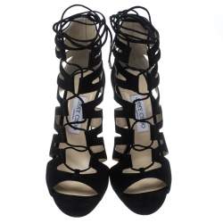 Pre Owned Jimmy Choo Black Suede Hitch Cut Out Caged Sandals Size 40