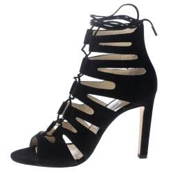 Pre Owned Jimmy Choo Black Suede Hitch Cut Out Caged Sandals Size 40