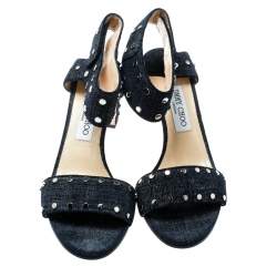 Pre Owned Jimmy Choo Light Indigo Denim Leather Veto Ankle Strap Open Toe Sandals Size 40