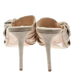 Jimmy Choo Metallic Beige Textured Suede Keely Knotted Bow Peep Toe Slides Size 41