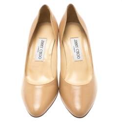 Pre Owned Jimmy Choo Beige Leather Gilbert Pumps Size 38