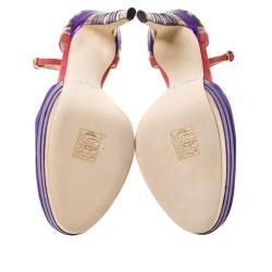 Pre Owned Jimmy Choo Purple Suede and Metallic Leather Macy Ankle Strap Platform Sandals Size 38