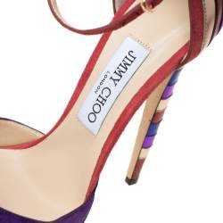 Pre Owned Jimmy Choo Purple Suede and Metallic Leather Macy Ankle Strap Platform Sandals Size 38