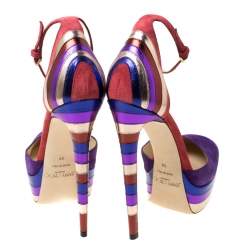 Pre Owned Jimmy Choo Purple Suede and Metallic Leather Macy Ankle Strap Platform Sandals Size 38