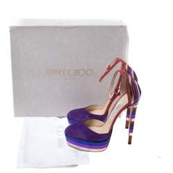 Pre Owned Jimmy Choo Purple Suede and Metallic Leather Macy Ankle Strap Platform Sandals Size 38
