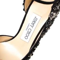 Pre Owned  حذاء كعب عالي جيمي تشو لوسي دورسي مقدمة مدببة سويدي مرصع مورد أسود مقاس 35