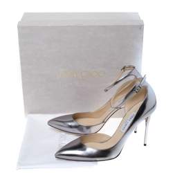 Jimmy Choo Silver Leather Lucy Ankle Strap Pointed Toe D'orsay Pumps Size 41