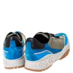 Pre Owned Jimmy Choo Green/Blue Leather And Neoprene Fabric Raine Sneakers Size 39