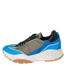 Pre Owned Jimmy Choo Green/Blue Leather And Neoprene Fabric Raine Sneakers Size 39