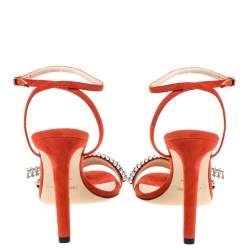 Pre Owned Jimmy Choo Orange Suede Crystal Embellished Thyra Sandals Size 38