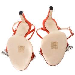 Pre Owned Jimmy Choo Orange Suede Crystal Embellished Thyra Sandals Size 38