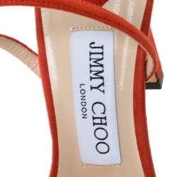 Pre Owned Jimmy Choo Orange Suede Crystal Embellished Thyra Sandals Size 38