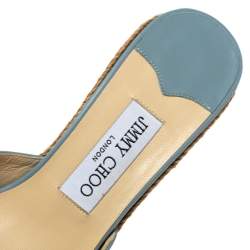 Pre Owned Jimmy Choo Blue Leather Almer 105 Cork And Espadrille Wedges Size 39
