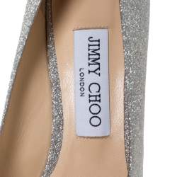 Pre Owned Jimmy Choo Silver Glitter Fabric Romy Pointed Toe Pumps Size 37.5