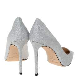 Pre Owned Jimmy Choo Silver Glitter Fabric Romy Pointed Toe Pumps Size 37.5