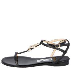 Pre Owned Jimmy Choo Black Leather Alodie Flat Sandals Size 40