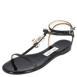 Pre Owned Jimmy Choo Black Leather Alodie Flat Sandals Size 39