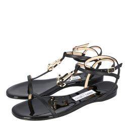 Pre Owned Jimmy Choo Black Leather Alodie Flat Sandals Size 39
