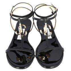 Pre Owned Jimmy Choo Black Leather Alodie Flat Sandals Size 39