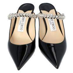 Pre Owned Jimmy Choo Black Patent Leather Bing 65 Crystal Embellished Pointed Toe Mules Size 37