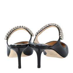 Pre Owned Jimmy Choo Black Patent Leather Bing 65 Crystal Embellished Pointed Toe Mules Size 37
