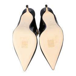 Pre Owned Jimmy Choo Black Patent Leather Bing 65 Crystal Embellished Pointed Toe Mules Size 37