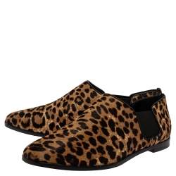 Jimmy Choo Leopard Print Calf Hair And Elastic 'Glint' Slip On Loafer Size 39
