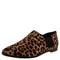 Jimmy Choo Leopard Print Calf Hair And Elastic 'Glint' Slip On Loafer Size 39