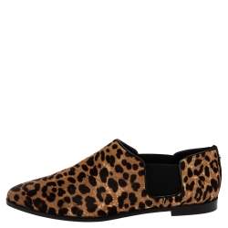 Jimmy Choo Leopard Print Calf Hair And Elastic 'Glint' Slip On Loafer Size 39