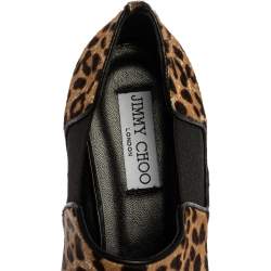 Jimmy Choo Leopard Print Calf Hair And Elastic 'Glint' Slip On Loafer Size 39