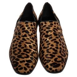 Jimmy Choo Leopard Print Calf Hair And Elastic 'Glint' Slip On Loafer Size 39