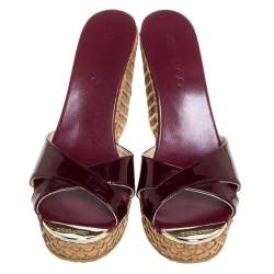 Pre Owned Jimmy Choo Burgundy Patent Leather Perfume Platform Wedge Slides Size 40