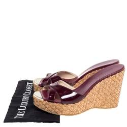 Pre Owned Jimmy Choo Burgundy Patent Leather Perfume Platform Wedge Slides Size 40