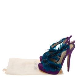 Pre Owned  Jimmy Choo Tricolor Suede Limited Edition Marlene Feather Embellished Sandals Size 36.5