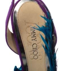 Pre Owned  Jimmy Choo Tricolor Suede Limited Edition Marlene Feather Embellished Sandals Size 36.5