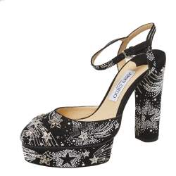 مملوكة مسبقًا Jimmy Choo Black Suede Maple Supernova Crystals Platform Pumps Size 40