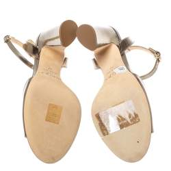 Pre Owned Jimmy Choo Gold Leather Miranda Peep Toe Ankle Strap Sandals Size 37