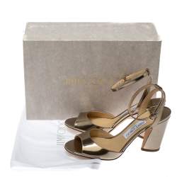 Pre Owned Jimmy Choo Gold Leather Miranda Peep Toe Ankle Strap Sandals Size 37