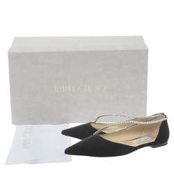 مملوكة مسبقًا Jimmy Choo Black Suede Trude Crystal Embellished Pointed Toe Flats Size 39