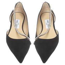 مملوكة مسبقًا Jimmy Choo Black Suede Trude Crystal Embellished Pointed Toe Flats Size 39