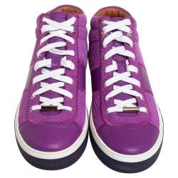 Pre Owned حذاء رياضي جيمي تشو بيلغرافيا مرتفع من أعلى جلد و سويدي مزخرف بنفسجي مقاس 40