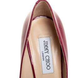 Pre Owned Jimmy Choo Red Patent Leather Crown Peep Toe Pumps Size 40