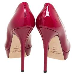 Pre Owned Jimmy Choo Red Patent Leather Crown Peep Toe Pumps Size 40