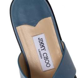 مملوكة مسبقًا Jimmy Choo Blue Leather Atia Crossover Strap Flat Slides Size 40