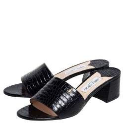 مملوكة مسبقًا صندل سلايد جيمي تشو مينا جلد  بنقشة التمساح أسود لامع مقاس 41
