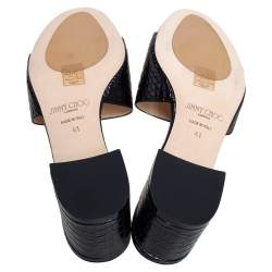 مملوكة مسبقًا صندل سلايد جيمي تشو مينا جلد  بنقشة التمساح أسود لامع مقاس 41