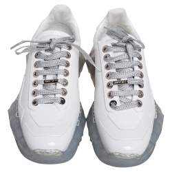 Pre Owned Jimmy Choo White Leather Diamond Low Top Sneakers Size 38