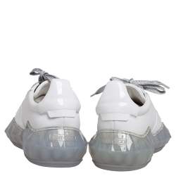 Pre Owned Jimmy Choo White Leather Diamond Low Top Sneakers Size 38